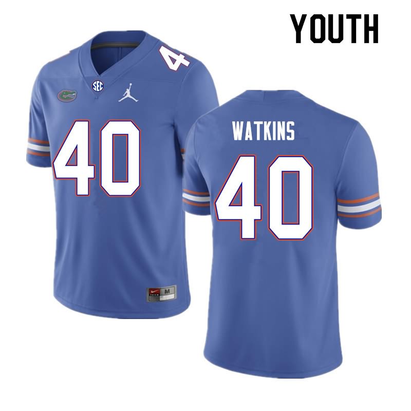 NCAA Florida Gators Jacob Watkins Youth #40 Nike Royal Stitched Authentic College Football Jersey ZKF6464LC